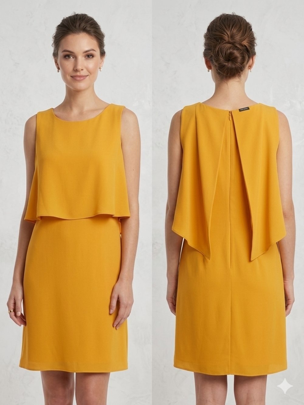 Gianni Bini Mustard Sleeveless Overlay Shift Dress